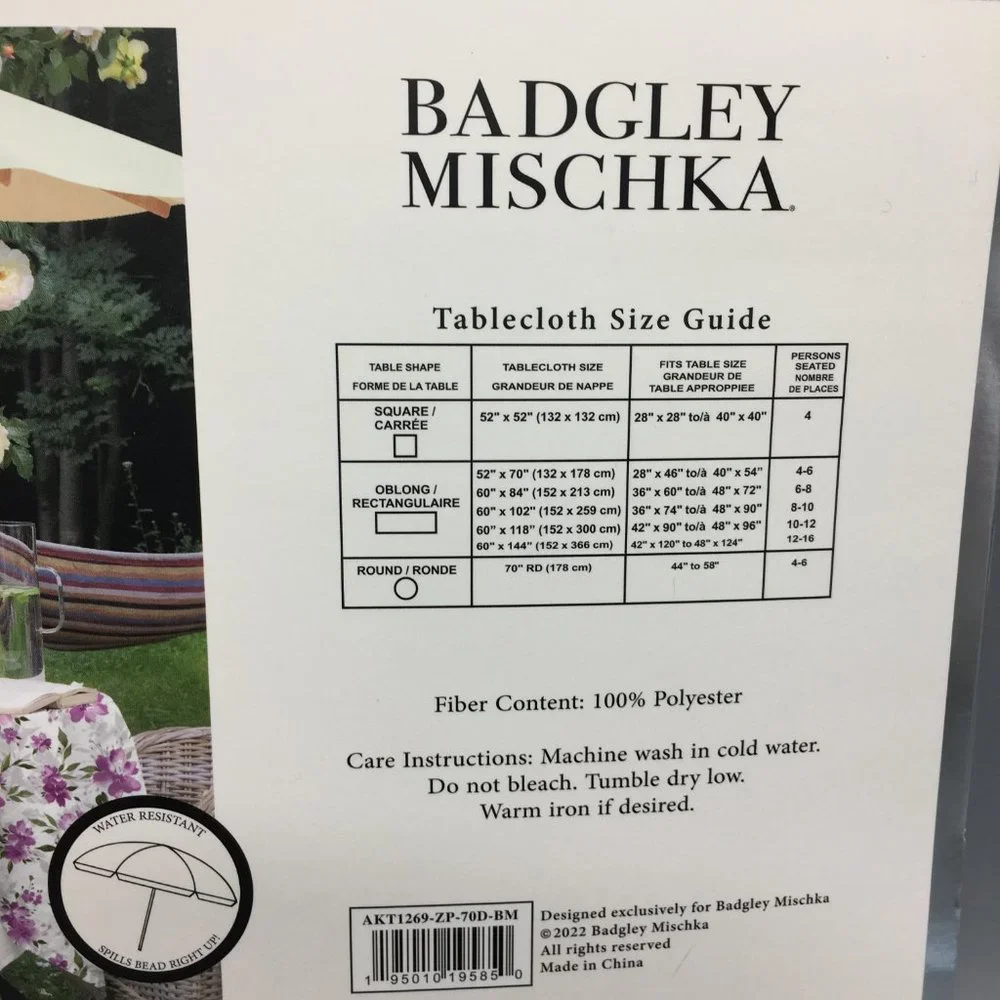 Badgley Mischka Floral Outdoor Tablecloth 70